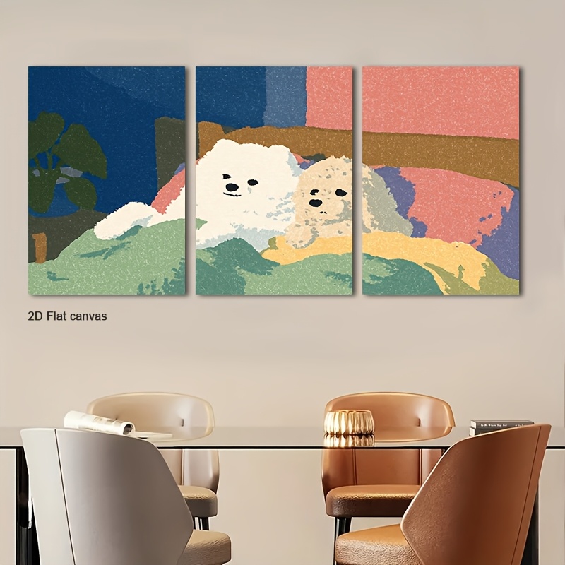 Canvas Wrap Ready - Frameloos canvas 3-delig ingelijst pluizig puppy